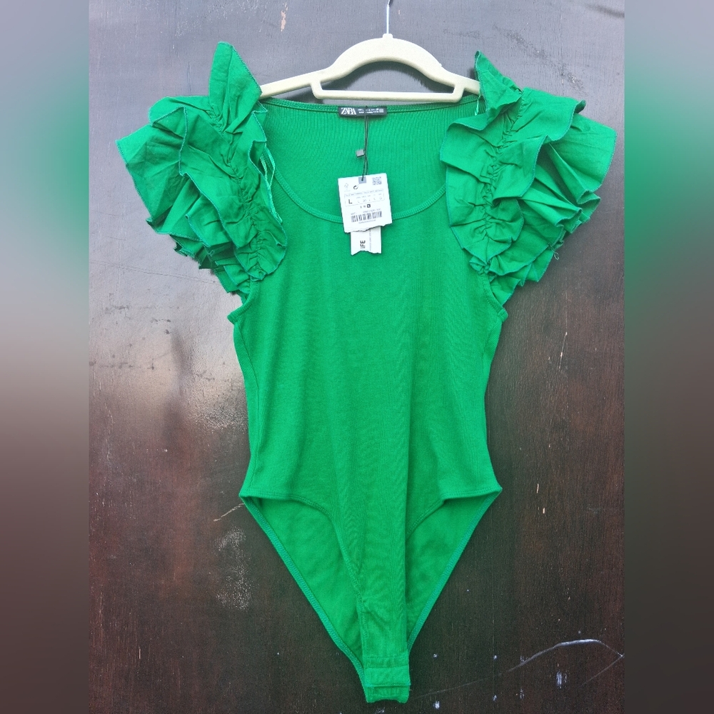 Zara Vibrant Green Ruffled Bodysuit